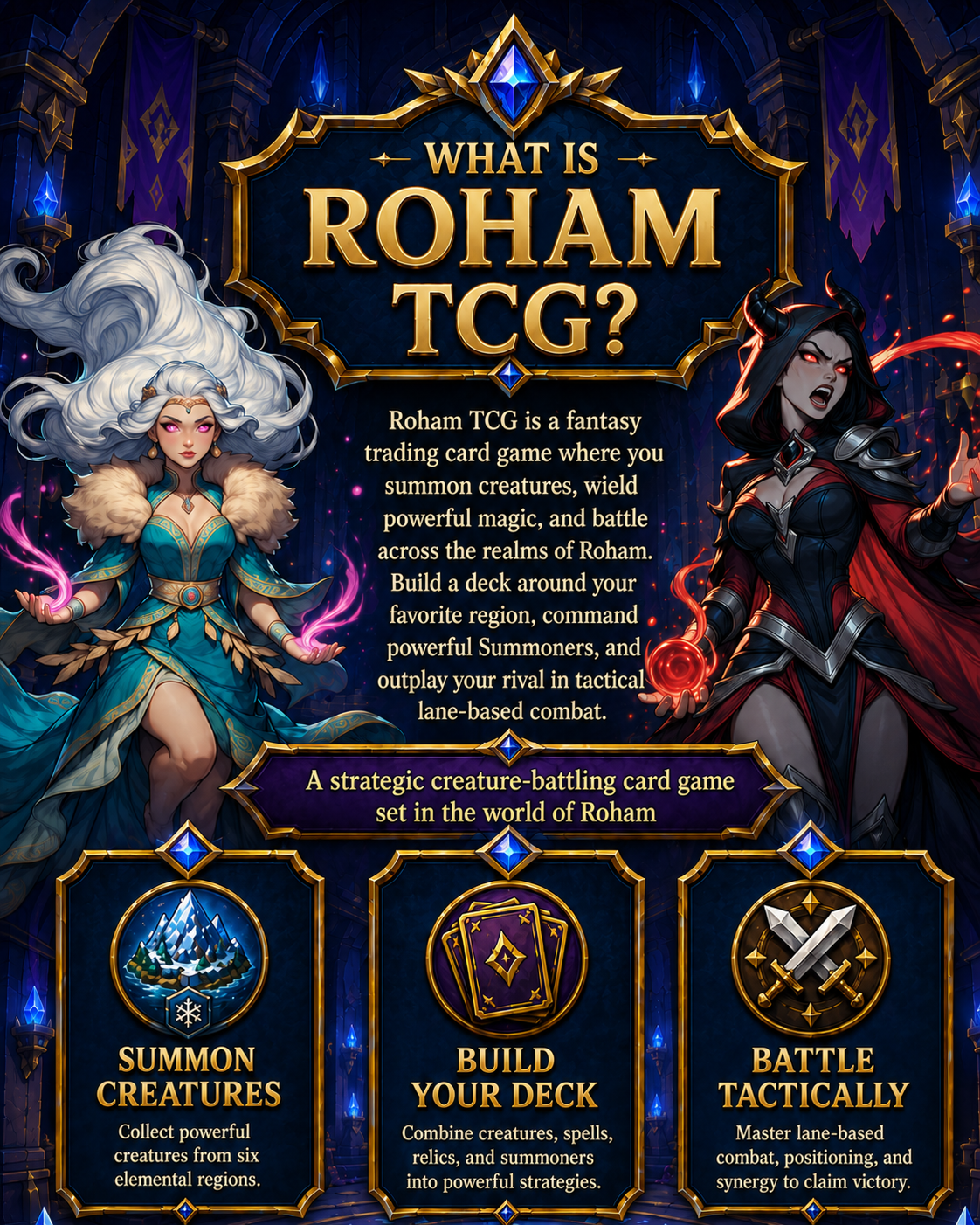 Roham fantasy world and trading card game overview